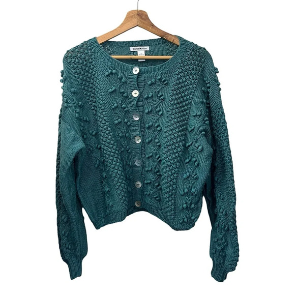 Deirdre McGuire Aran Irish Knit Cardigan Sweater Size XL Green Made In Ireland - Picture 1 of 8